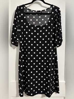 Connected Apparel Black Dress with White Polka Dots